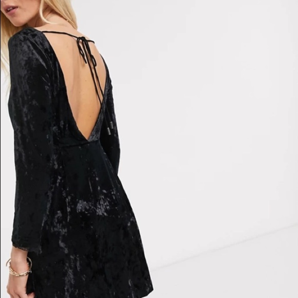 Free People Kat Long Sleeve Faux Wrap Crush Velvet sweetheart neckline  Dress - Picture 6 of 11